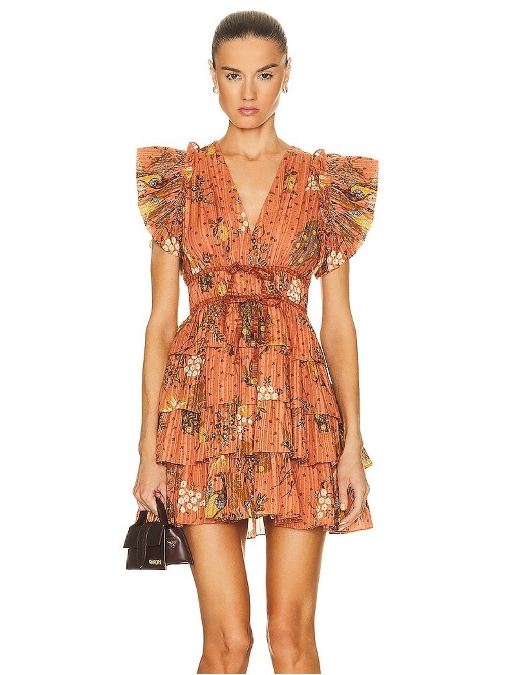 Ulla Johnson Marni Dress Ruffle Tier Orange Batik Flutter V-Neck Wedding 2